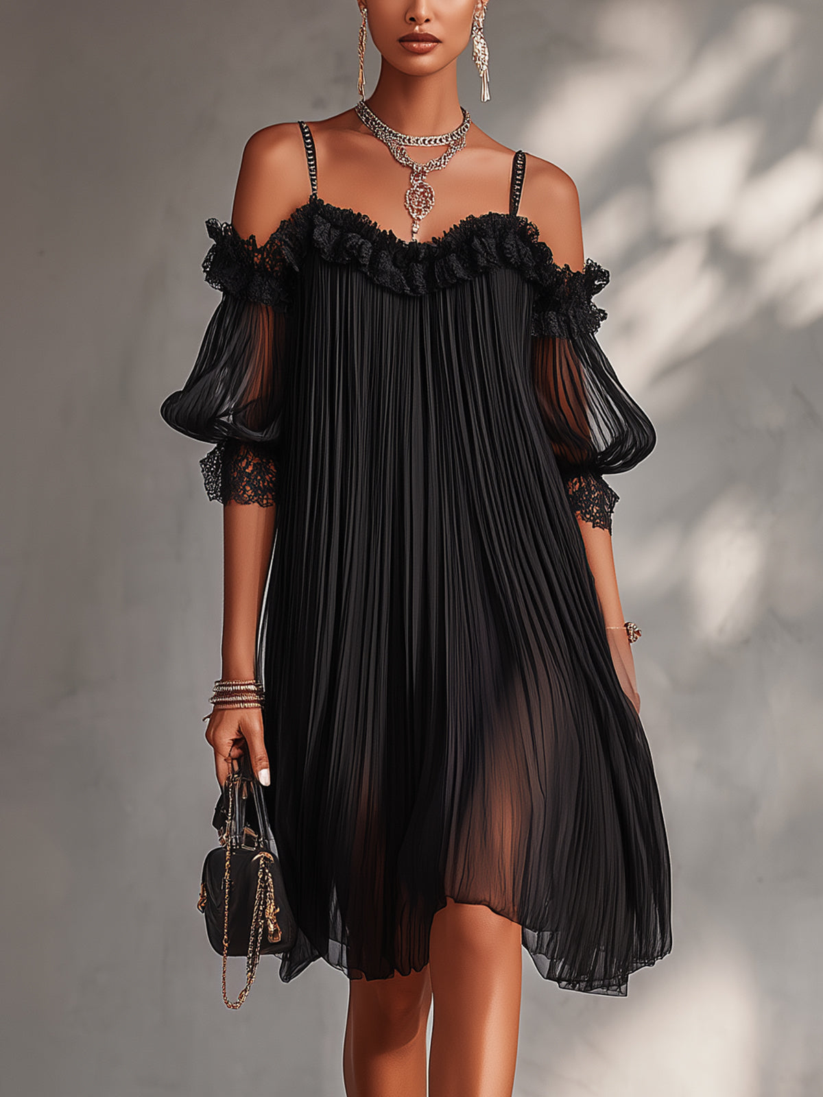 Vittoria™ Off-Shoulder Lace-Trim Mini Dress