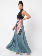 Olympas | Halter Bodice Floral Skirt Maxi Dress